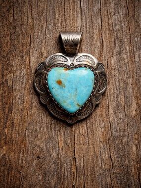 💎✨ Vintage Signed Sterling Silver Turquoise Heart Pendant ✨💎
